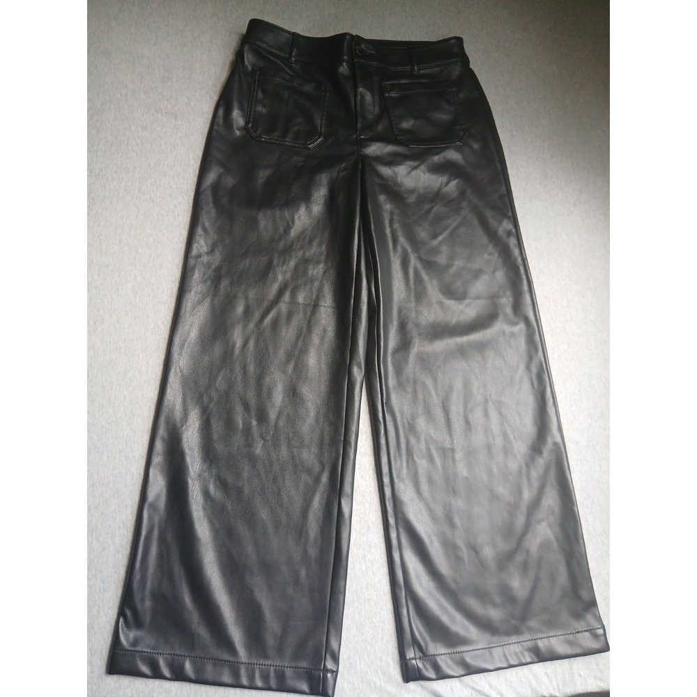 Ann Taylor Loft Pants 4 Palmer Wide Leg Faux Leather Ankle Comfort Stretch